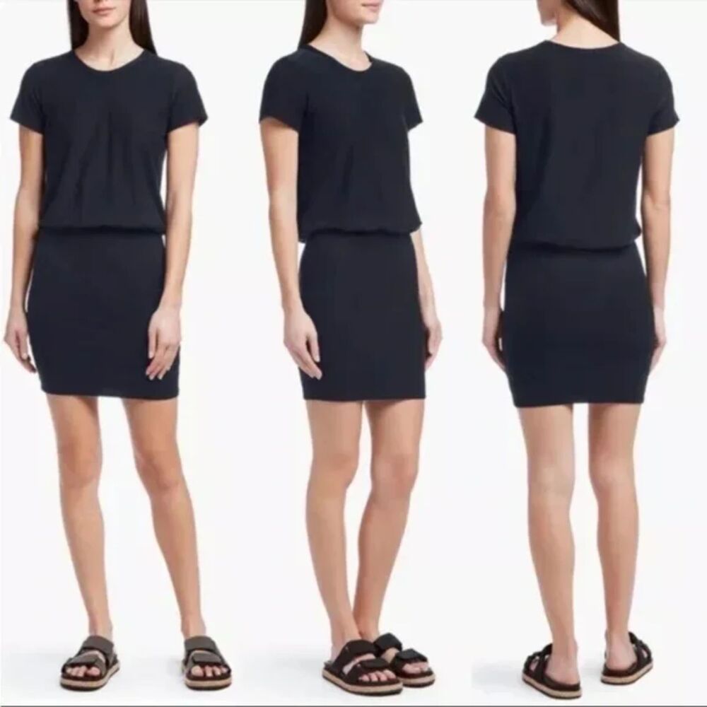 James Perse Blouson Black V-Neck T-Shirt Dress | Size 0